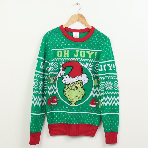 The Grinch Other - The Grinch Ugly Christmas Sweater Pullover Dr. Seuss Mens Knitted Green Red